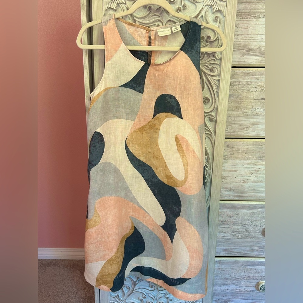 Rachel Zoe 100% linen abstract earth tones boho shift dress pockets NWOT Small - Picture 6 of 10